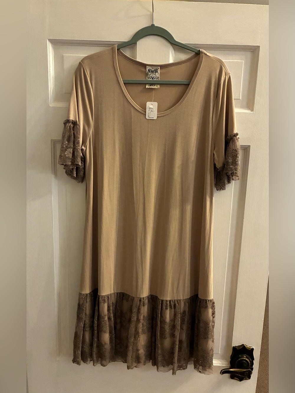 Women’s Vocal Brand Beige Lace Trim A-Line Tunic Dress Size X-Large